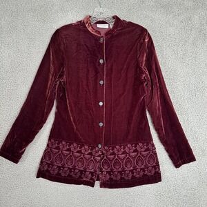 Jaclyn Smith Classic Top‎ Womens Small Wine Red Velvet Button Front Preppy Y2K